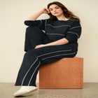 Ellos Studio Piped Boxy Fleece Sweatshirt image number null