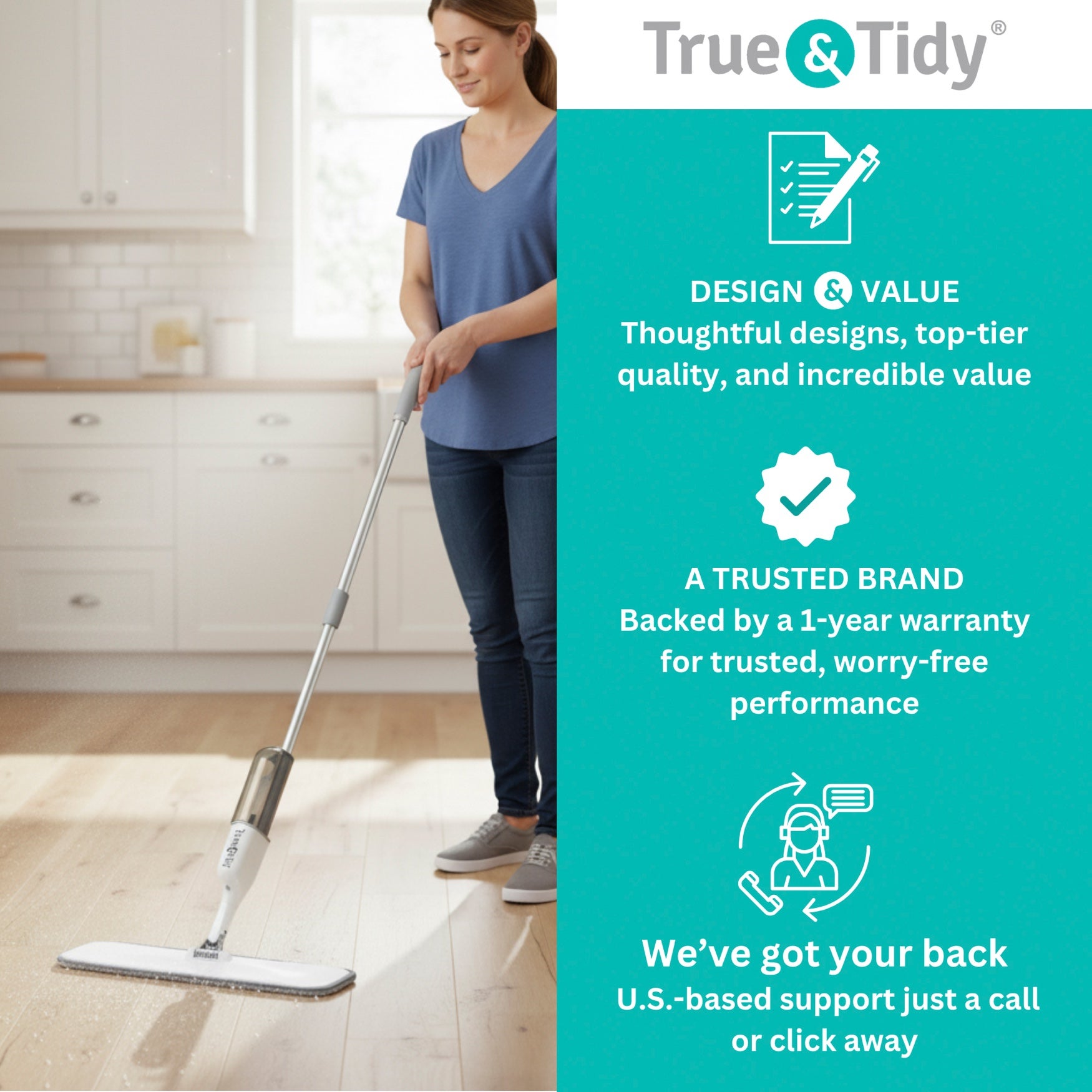 True & Tidy Refillable Spary Mop with Microfiber Pad & Scraper image number 5