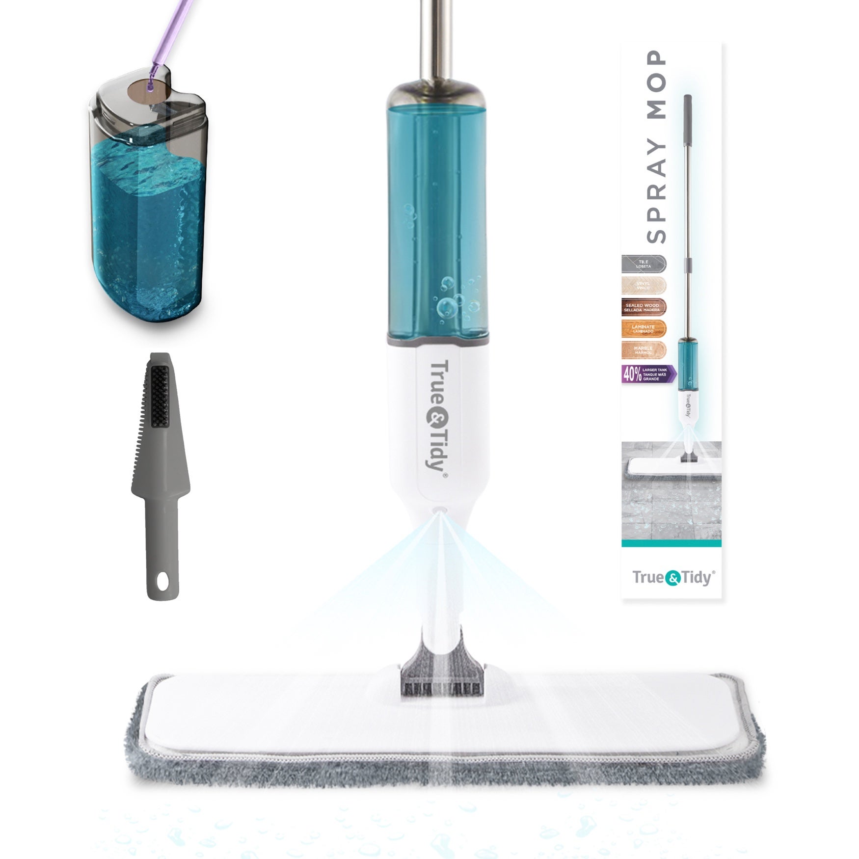 True & Tidy Refillable Spary Mop with Microfiber Pad & Scraper image number 0
