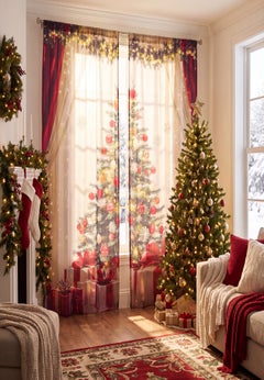 Christmas Tree Curtain panel, Set of 2