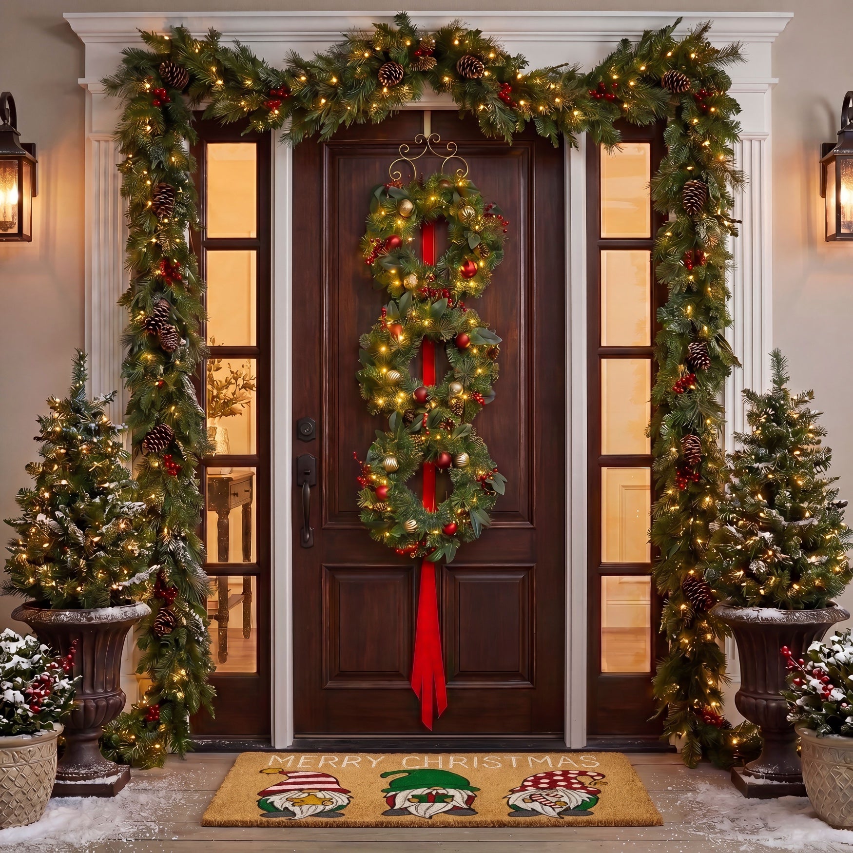 Hanging 20" Pre-lit Mixed Pine Wreath, Set of 3 image number 0