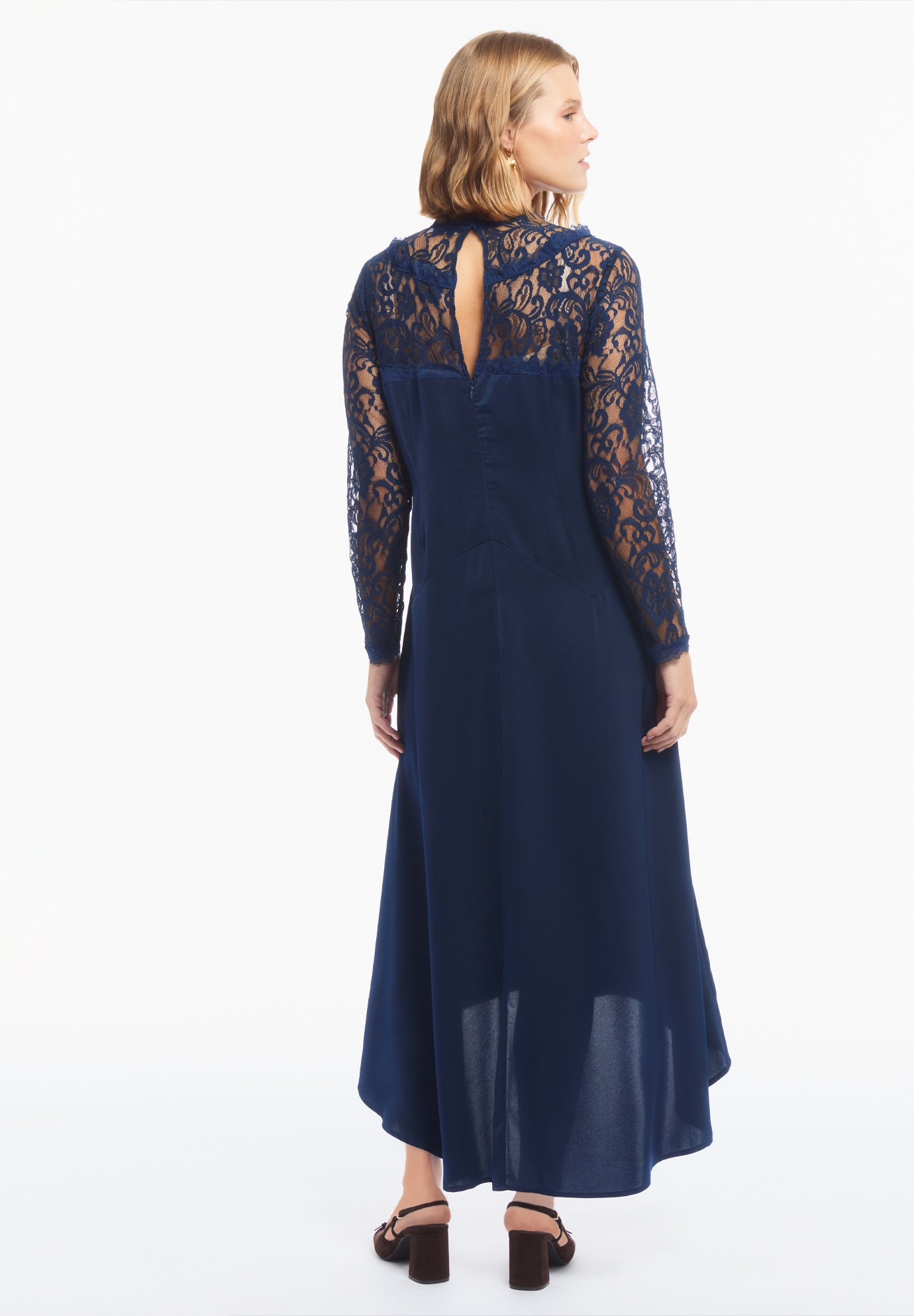Lace Long Sleeve Satin Midi Dress image number 2