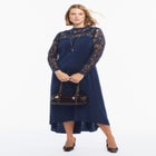 Lace Long Sleeve Satin Midi Dress image number 1
