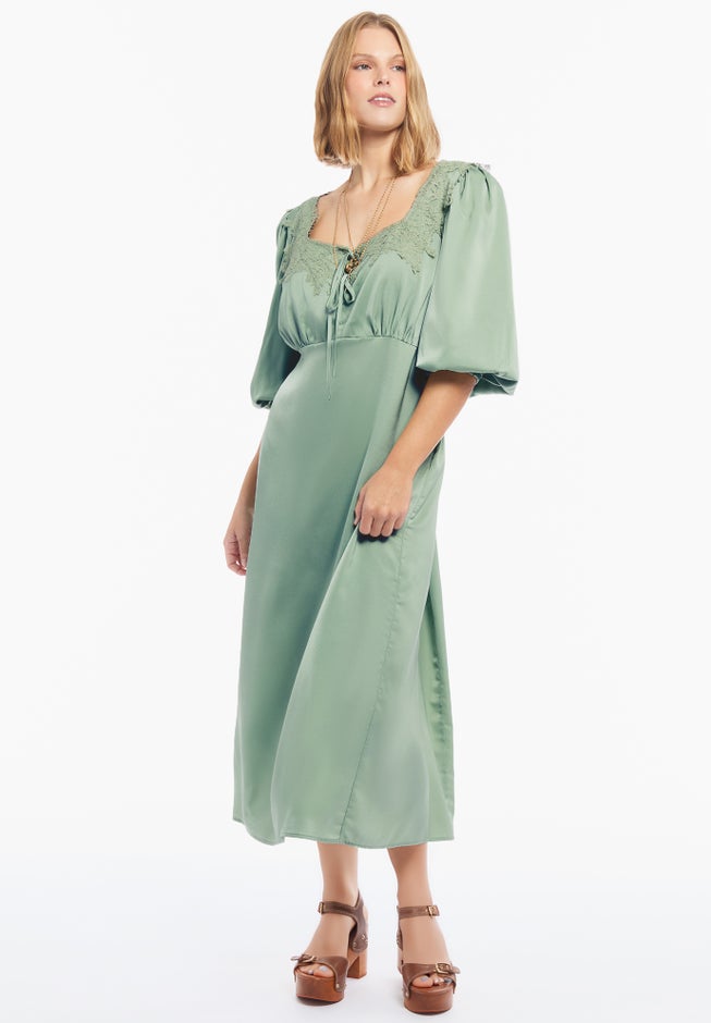 Lace-Trim Satin Midi Slip Dress image number 2