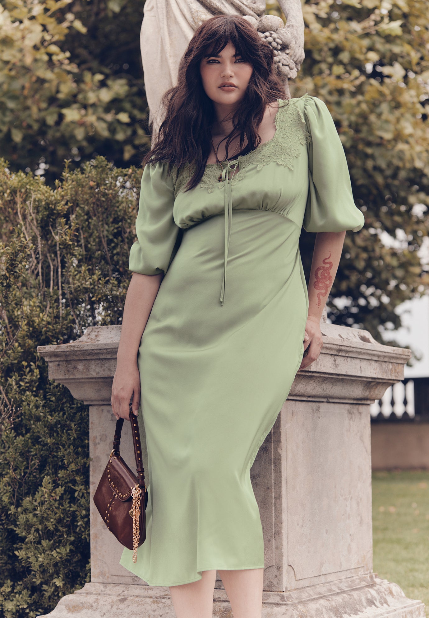 Lace-Trim Satin Midi Slip Dress image number 0