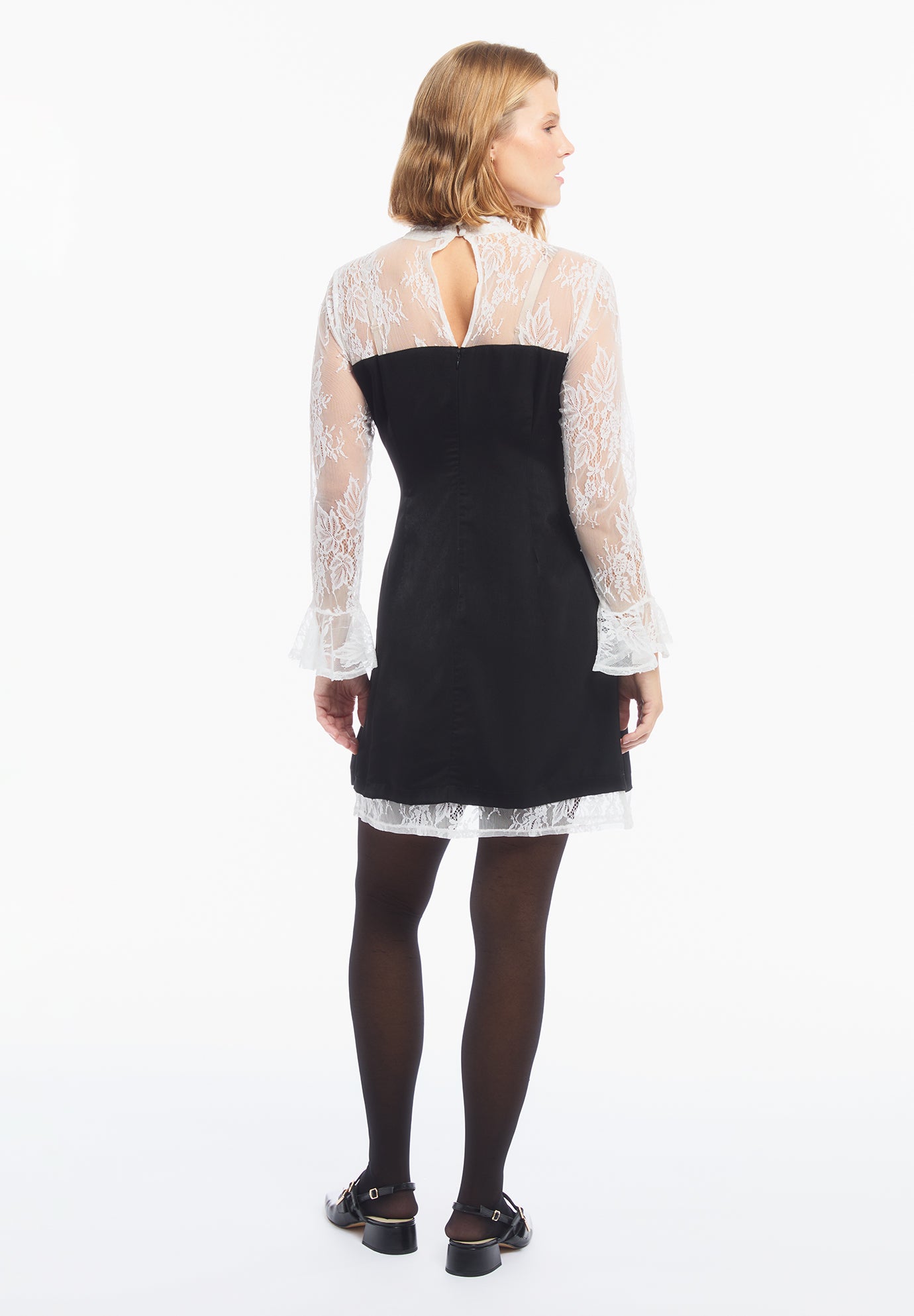 Lace-Trim Satin Mini Dress image number 2