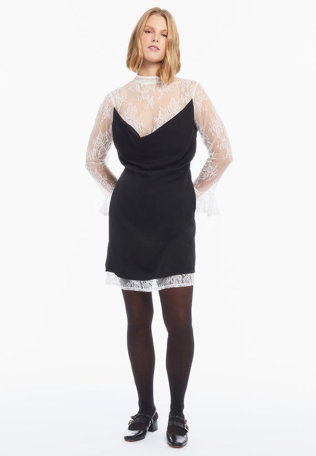 Lace-Trim Satin Mini Dress image number 1