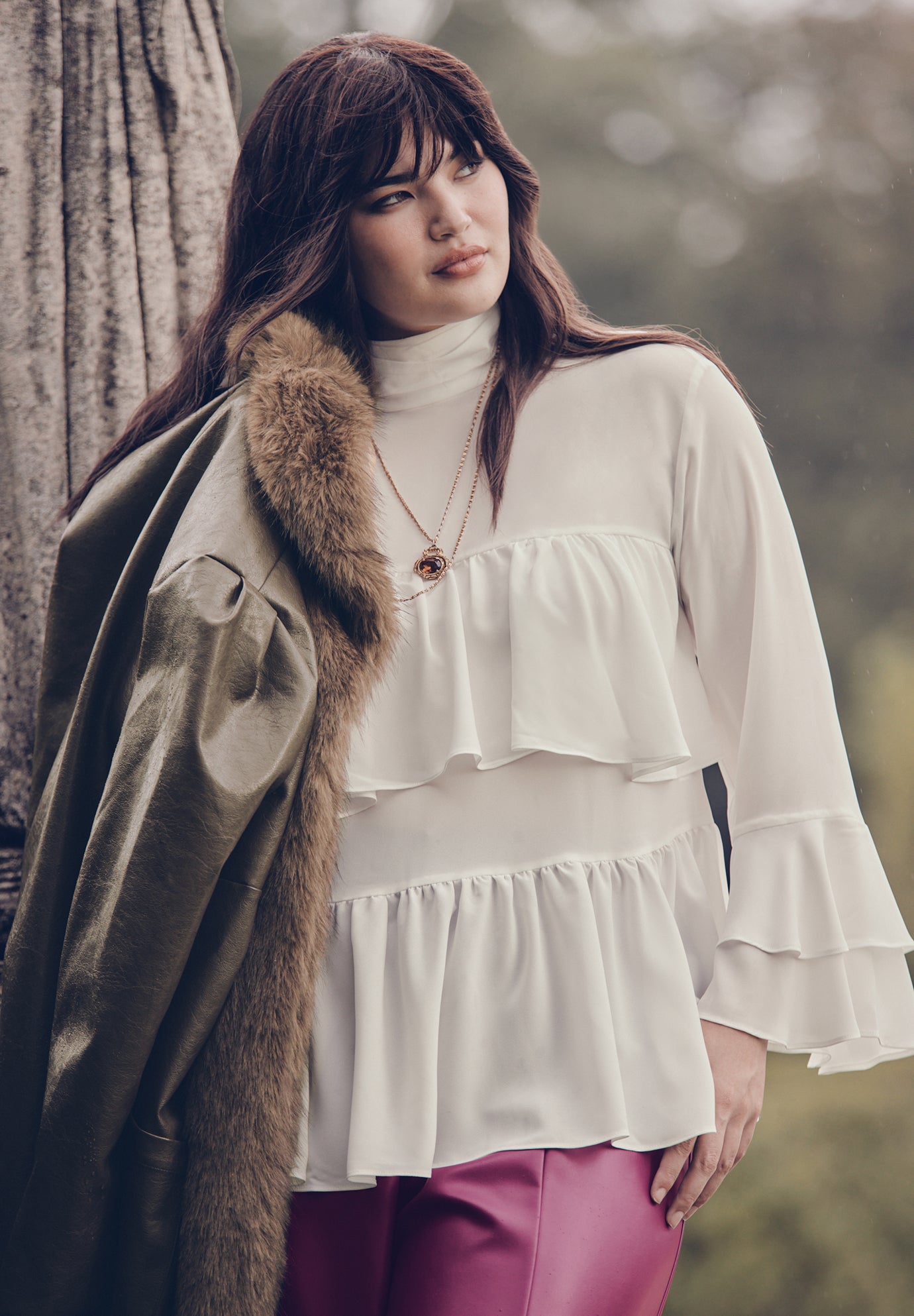 Ruffled Chiffon Long Sleeve Blouse image number 0