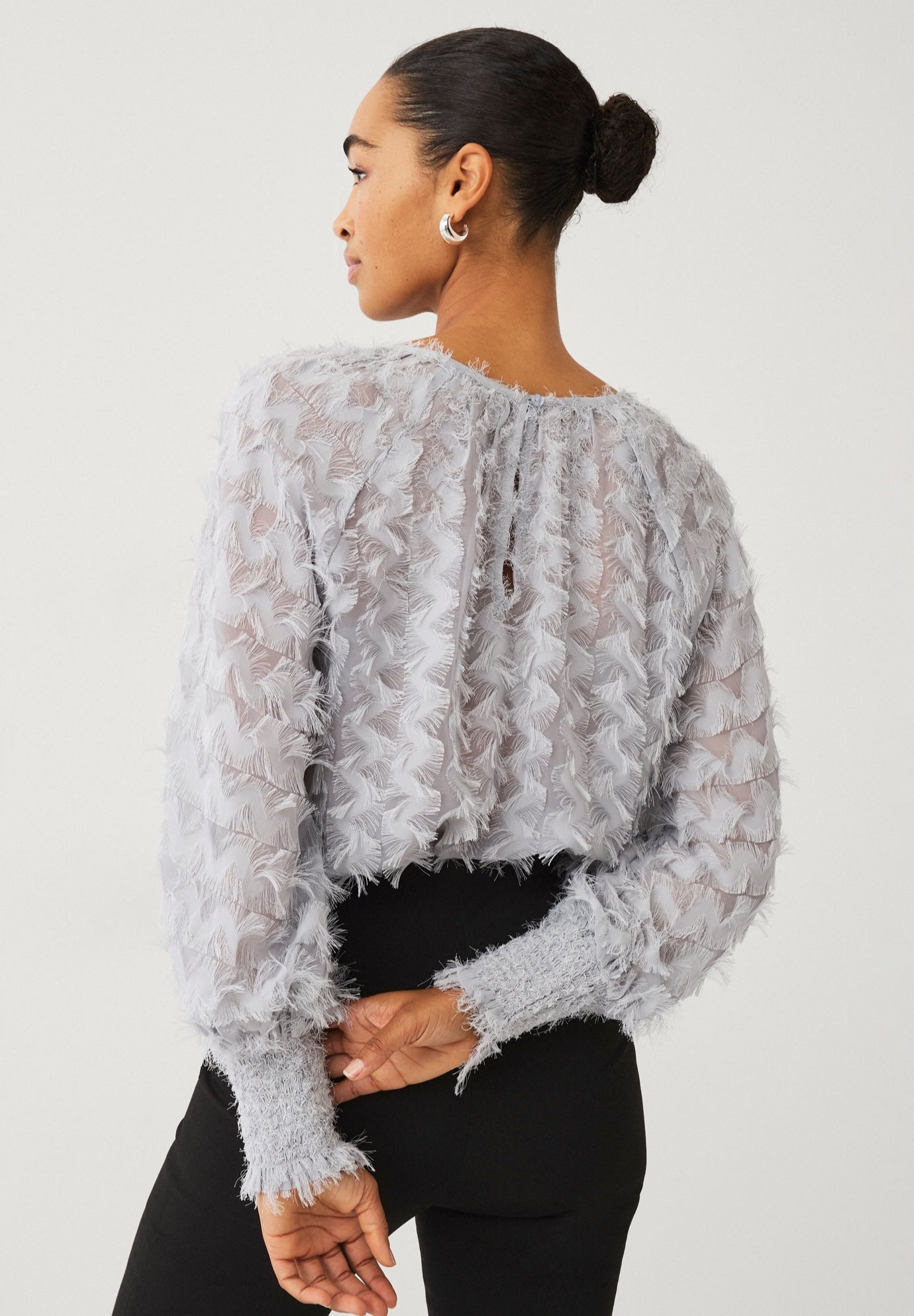 All-Over Eyelash Long Sleeve Blouse image number 1
