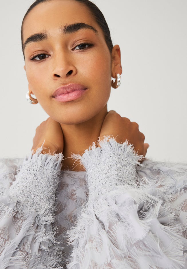 All-Over Eyelash Long Sleeve Blouse image number 3
