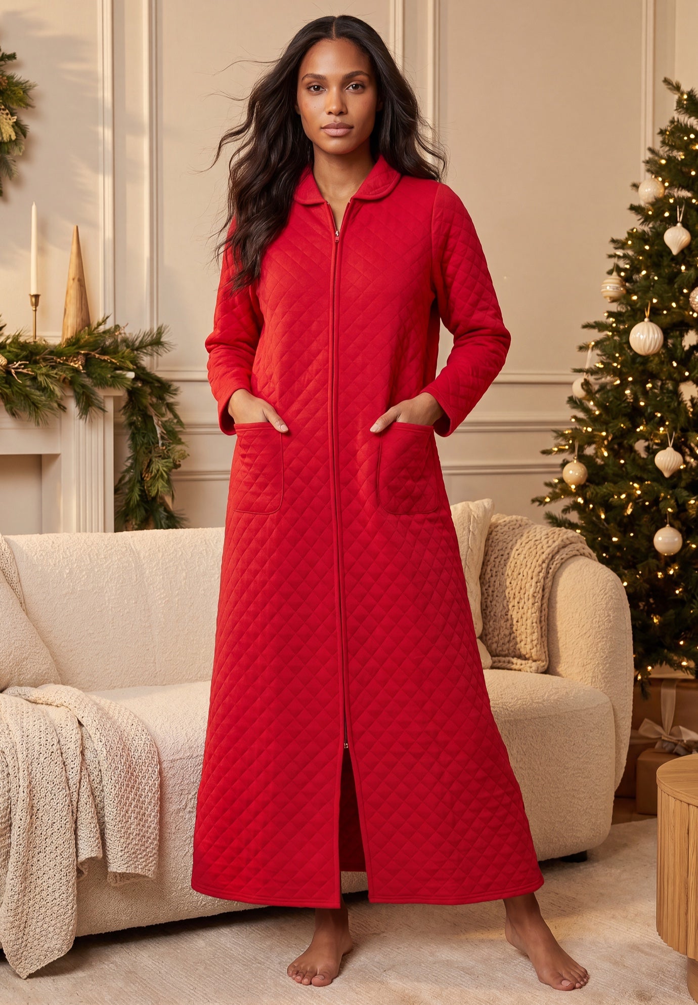 Warm Cozy Quilted Zip Robe image number 0