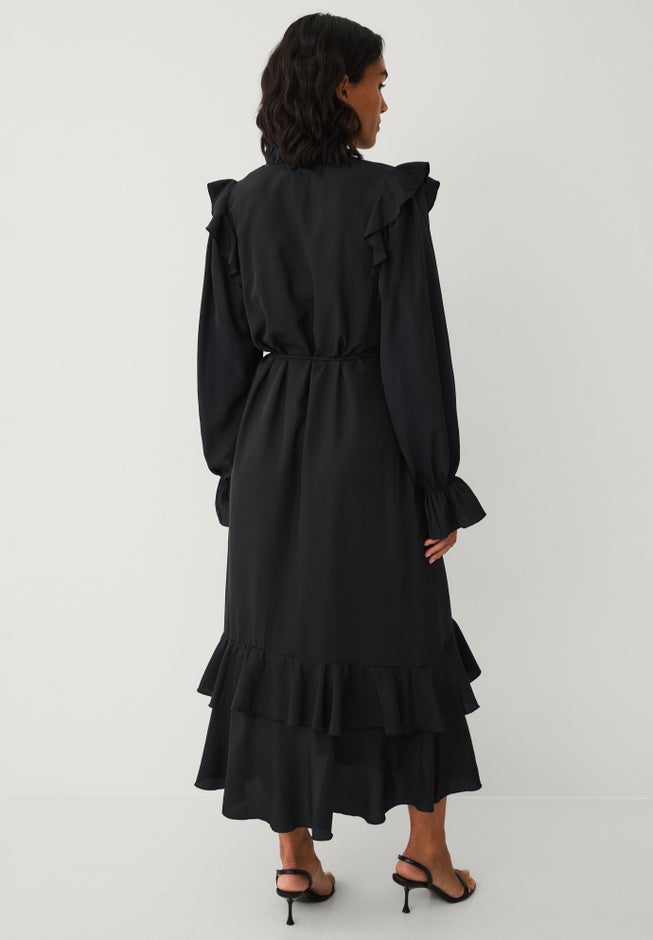 A-Line Notch Neck Ruffle Maxi Dress With Tie Waist image number 2