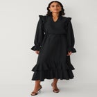 A-Line Notch Neck Ruffle Maxi Dress With Tie Waist image number 1