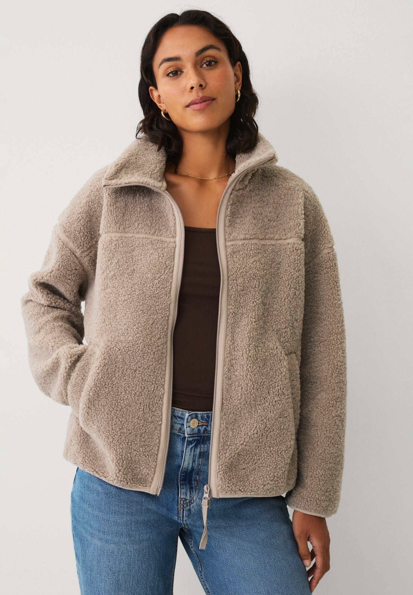 Zip Front Mockneck Sherpa Jacket image number 0