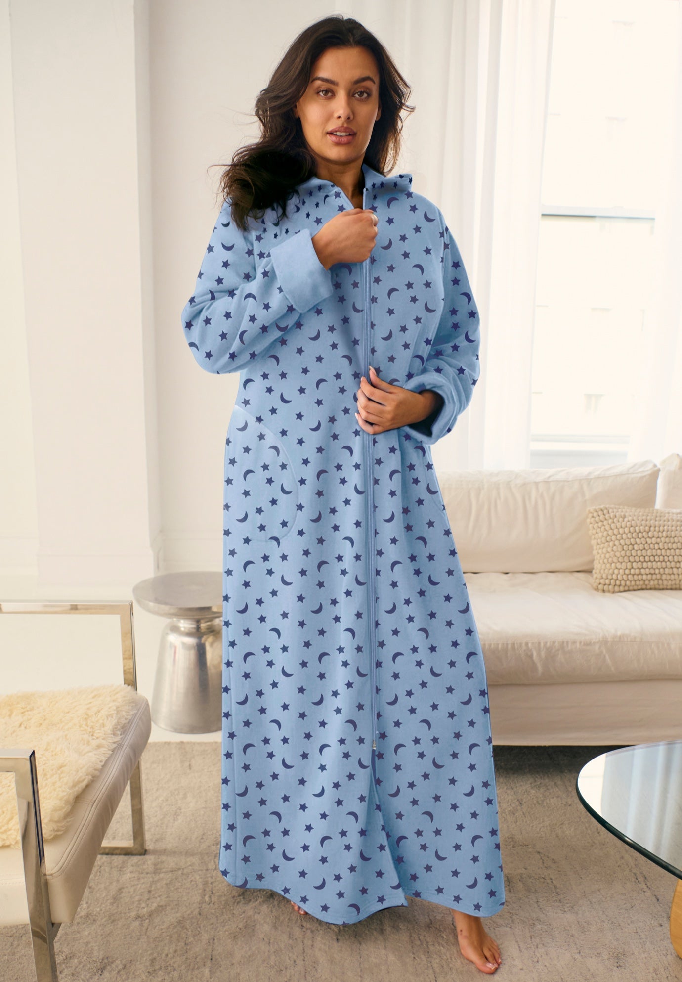 Long Hooded Fleece Sweatshirt Robe image number 5