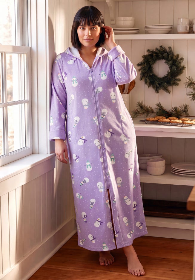 Long Hooded Fleece Sweatshirt Robe image number 4