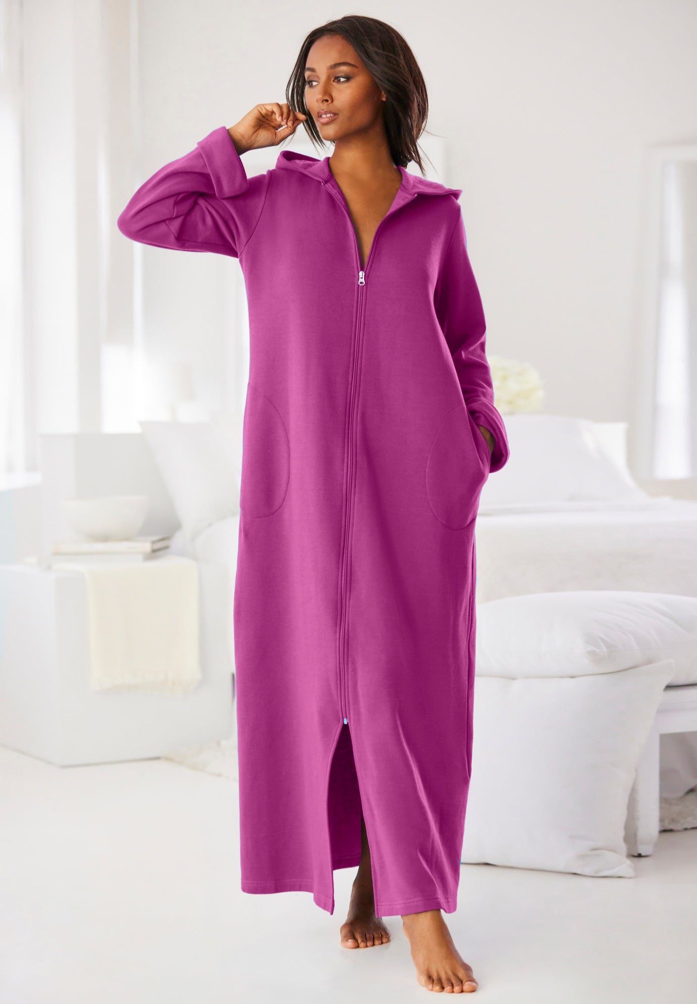 Long Hooded Fleece Sweatshirt Robe image number 5