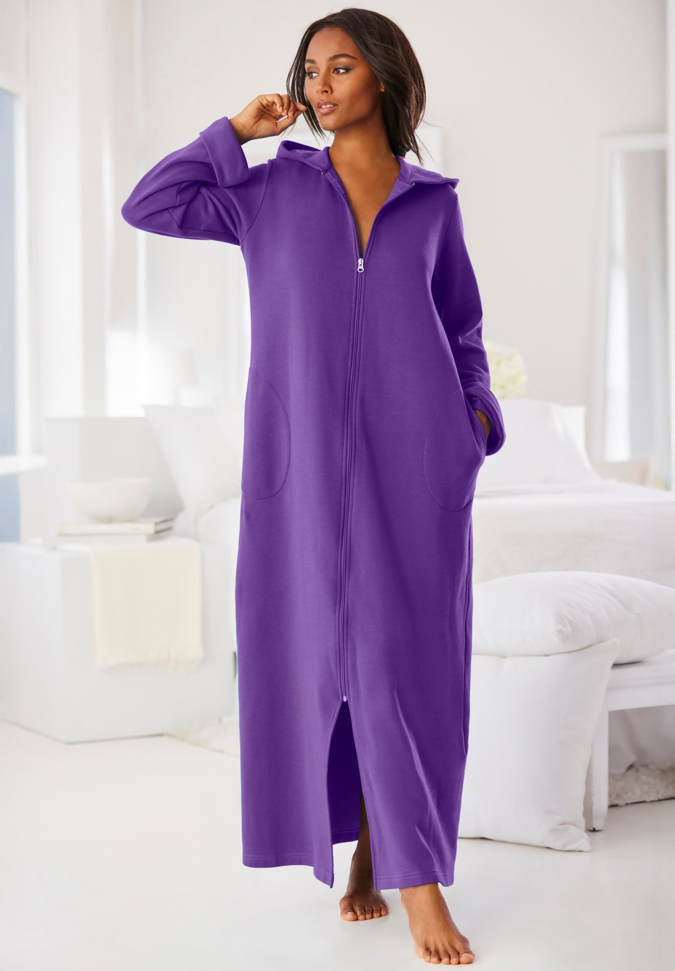 Long Hooded Fleece Sweatshirt Robe image number 0