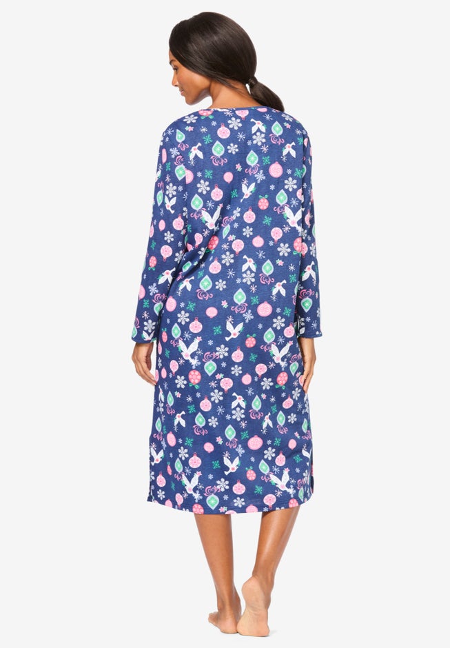 Long-Sleeve Henley Print Sleepshirt  image number 1