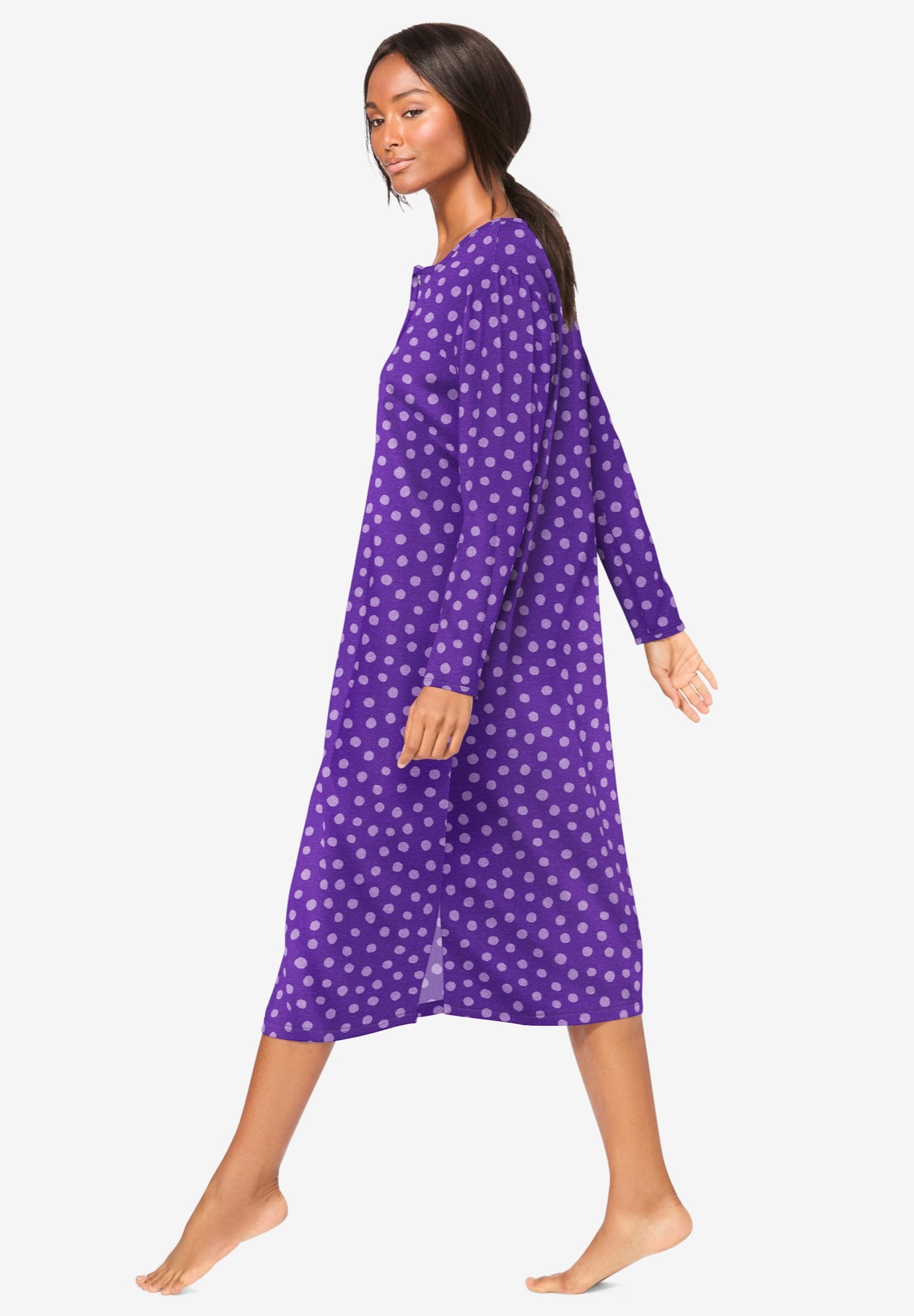 Long-Sleeve Henley Print Sleepshirt image number 2