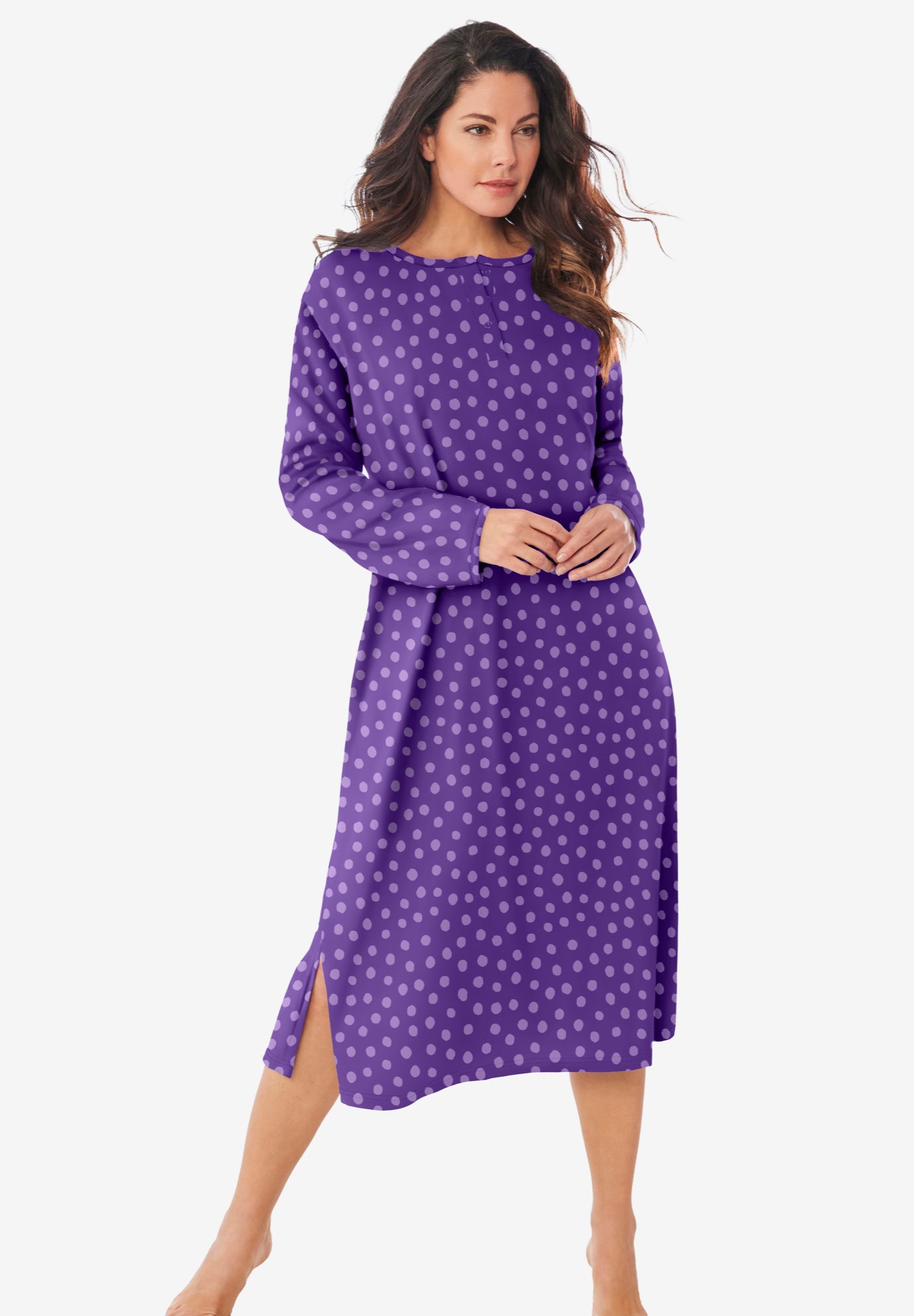 Long-Sleeve Henley Print Sleepshirt image number 0
