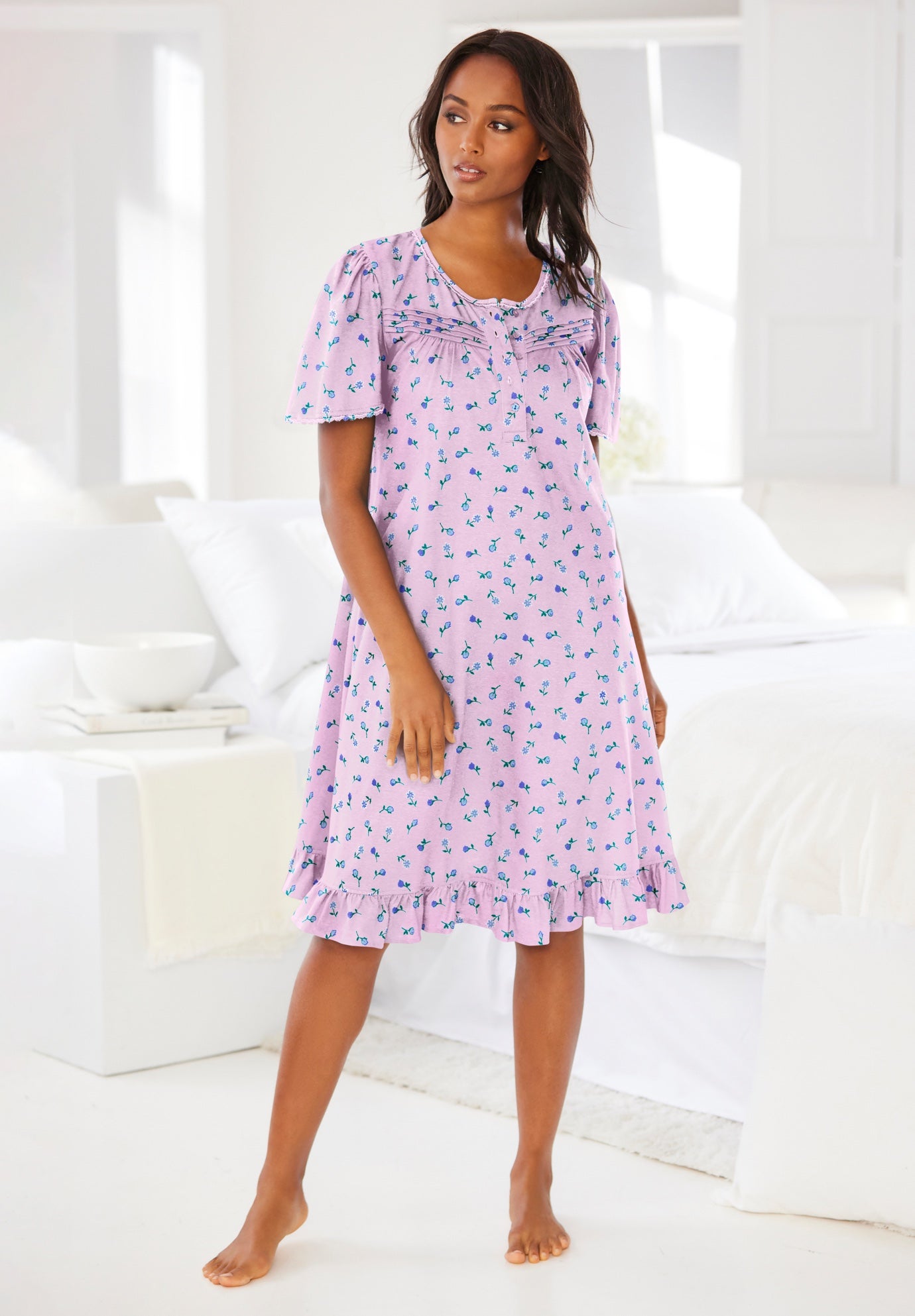 Short Floral Print Cotton Gown image number 0