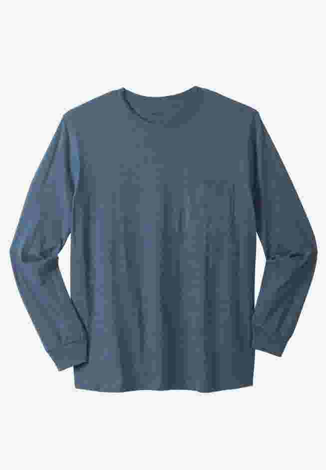 Shrink-Less™ Lightweight Long-Sleeve Crewneck Pocket T-Shirt image number 0