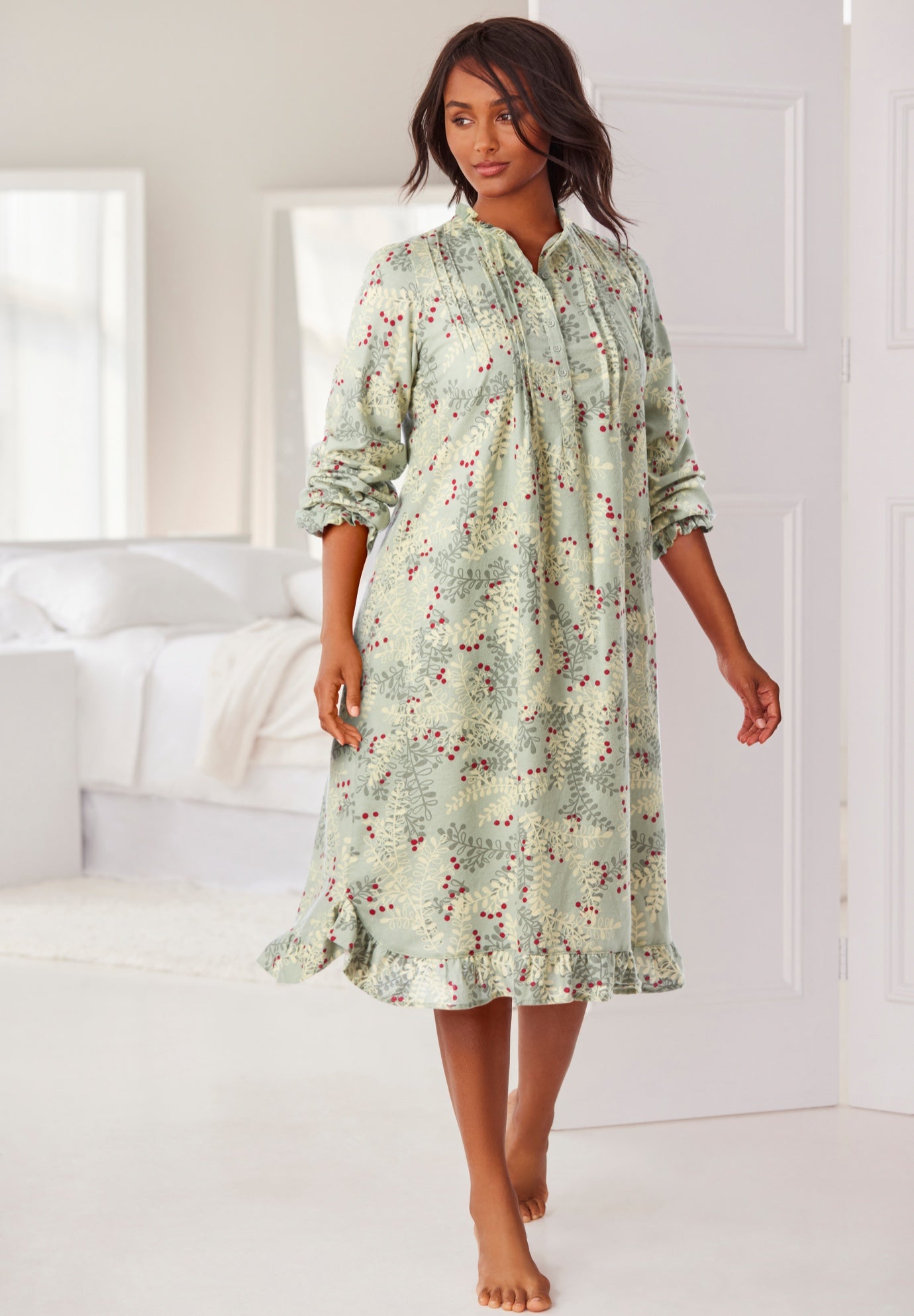 Cotton Flannel Print Short Gown  image number 4
