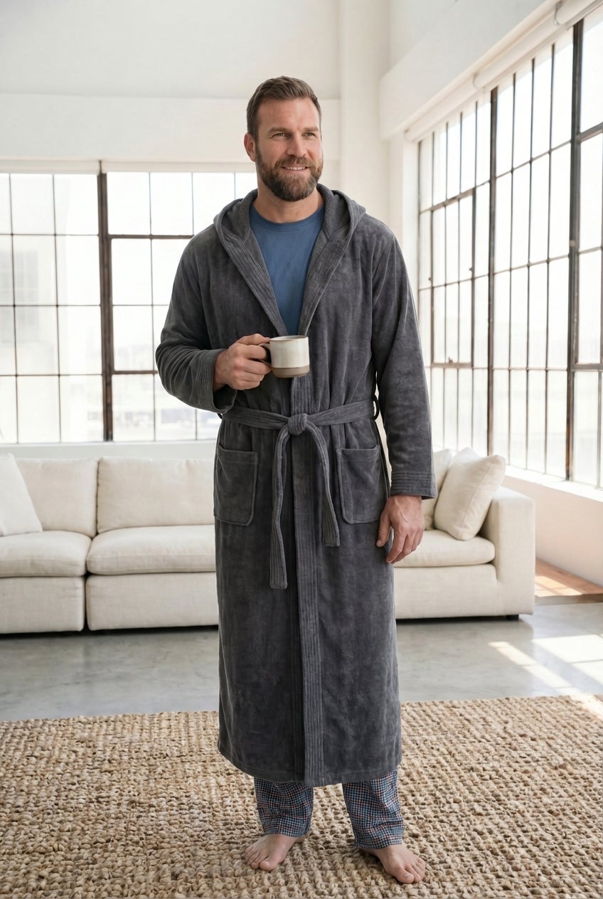 Terry Velour Hooded Maxi Robe image number 0
