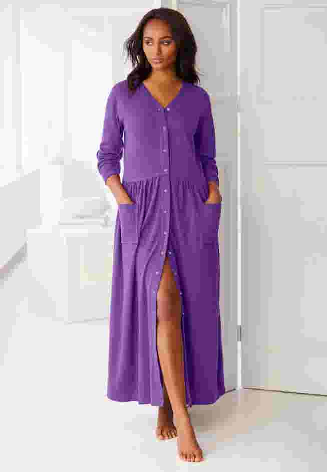 Long Snap-Front Knit Lounger image number 0