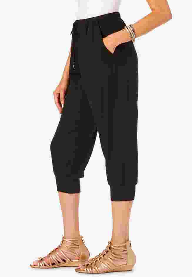 Drawstring Soft Knit Capri Pant image number 2