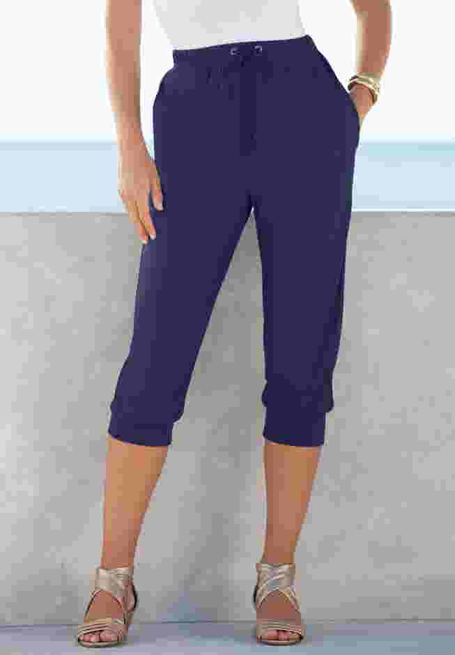 Drawstring Soft Knit Capri Pant image number 3