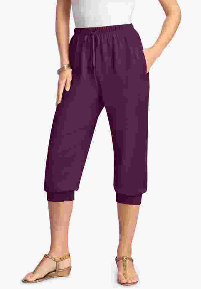 Drawstring Soft Knit Capri Pant image number 0