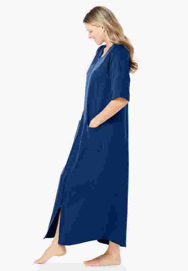 Long French Terry Zip-Front Robe image number 2