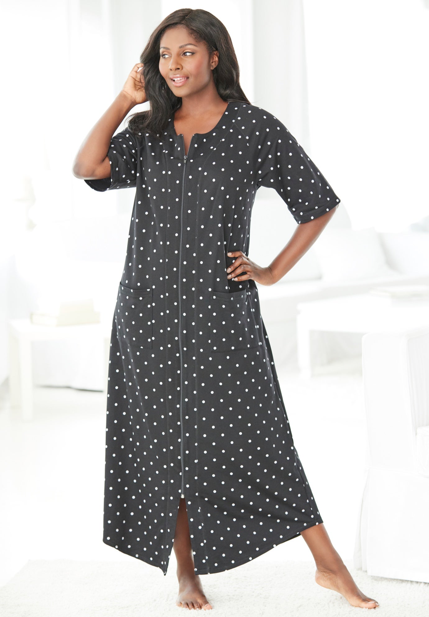 Long French Terry Zip-Front Robe image number 9