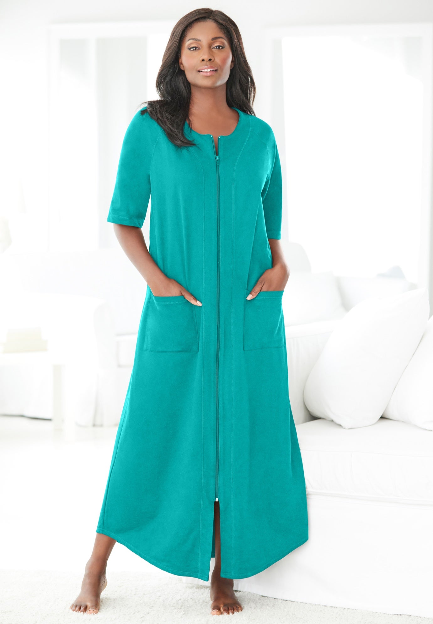 Long French Terry Zip-Front Robe image number 0