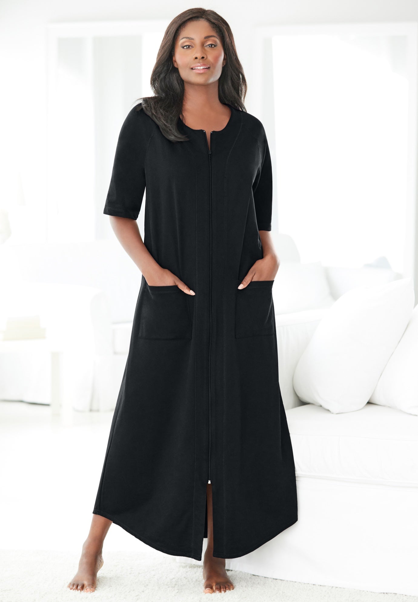 Long French Terry Zip-Front Robe image number 0