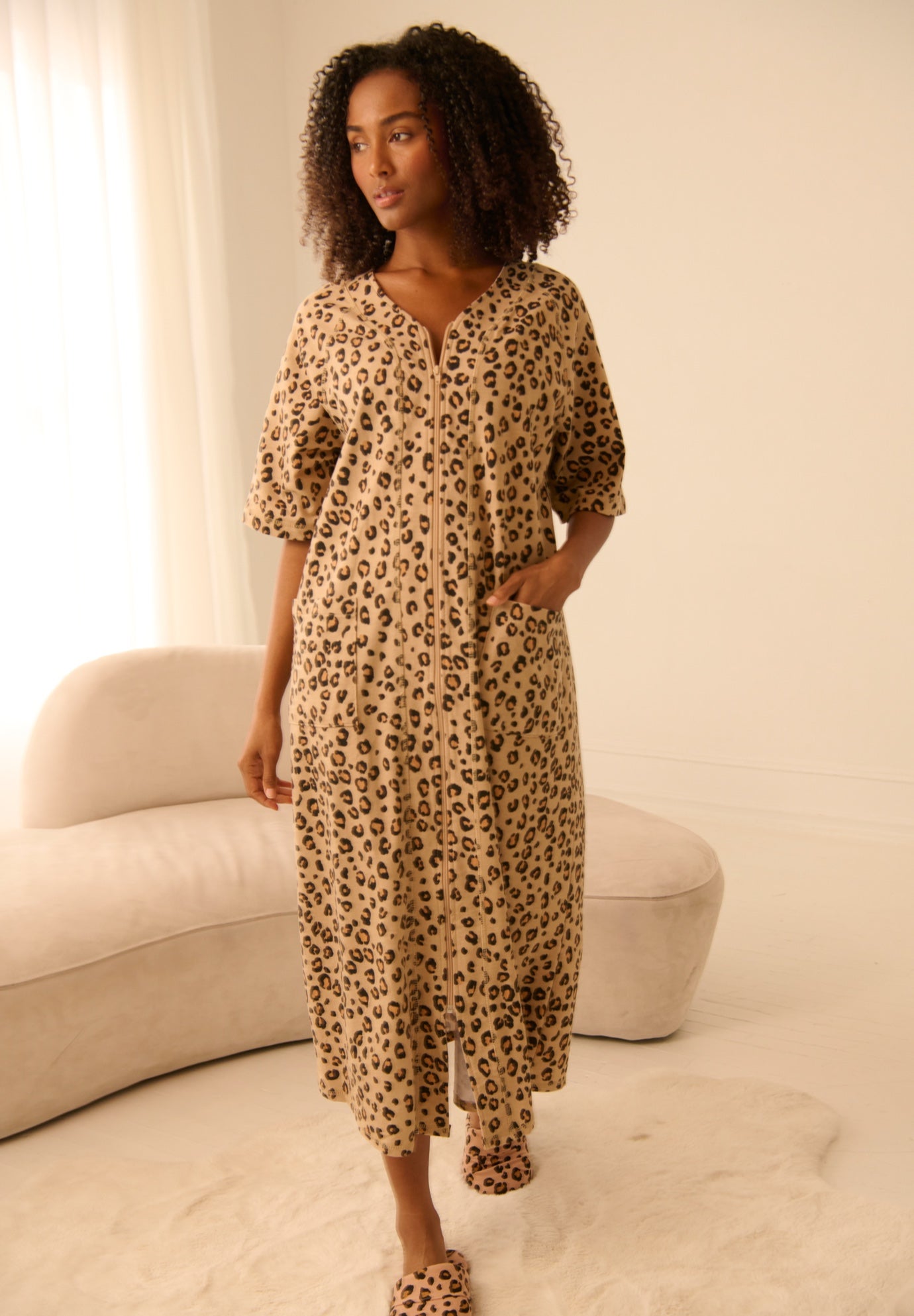 Long French Terry Zip-Front Robe image number 0