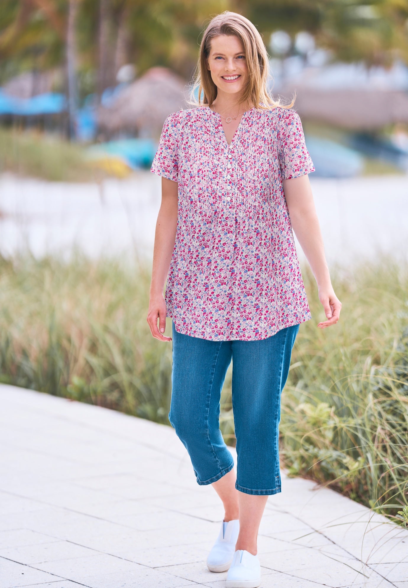 Pintucked Half-Button Tunic image number 3
