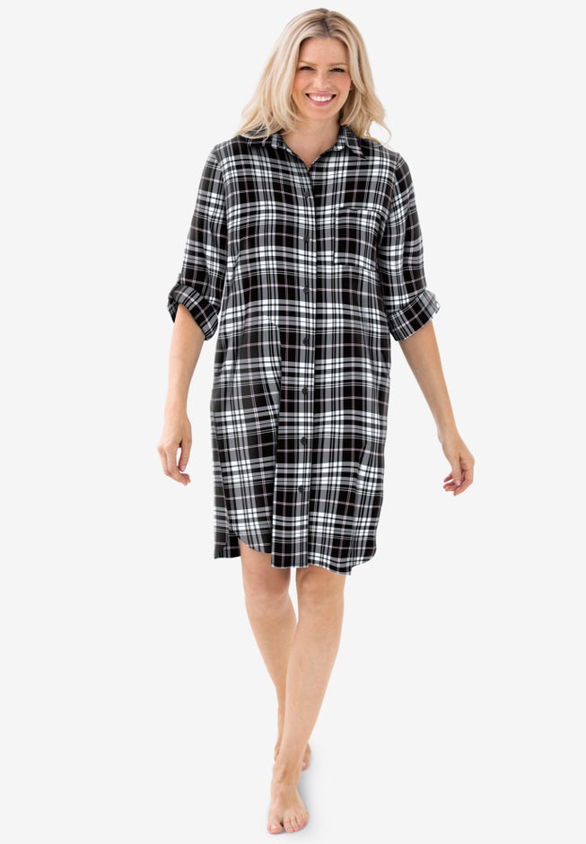 Plaid Flannel Button-Front Sleepshirt image number 0