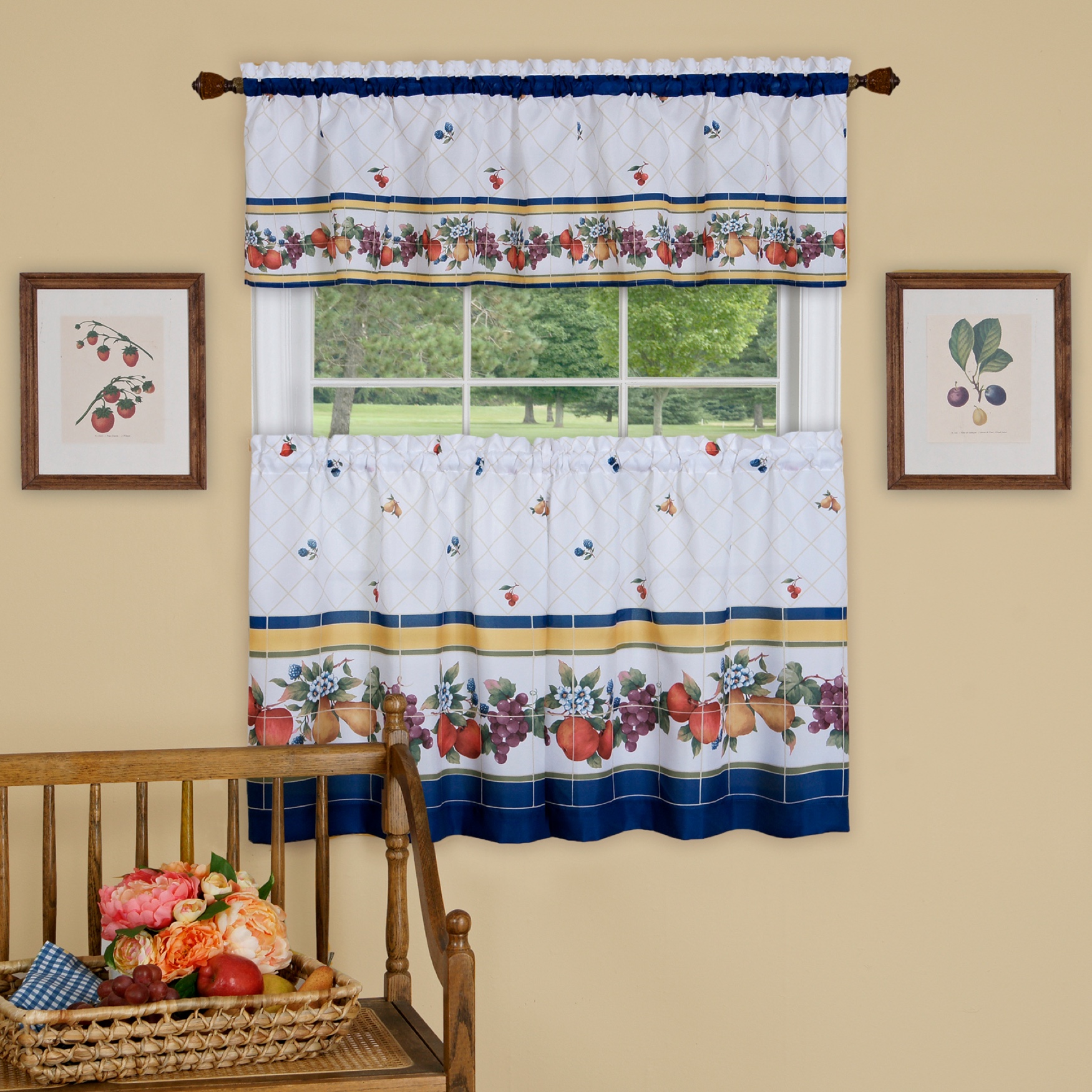 Fruity Tiles Tier and Valance Window Curtain Set, 