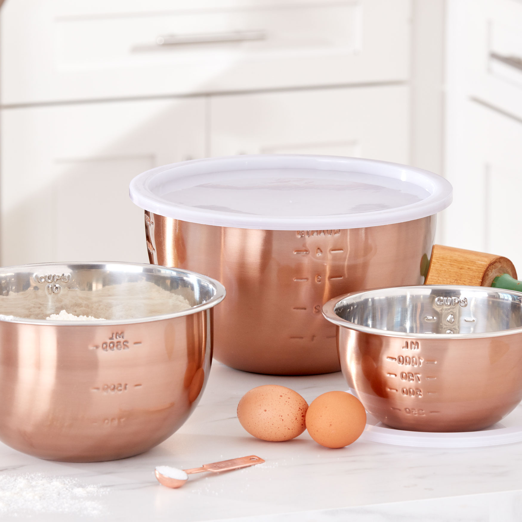6-Pc. Set Of Copper Mixing Bowls & Lids, COPPER