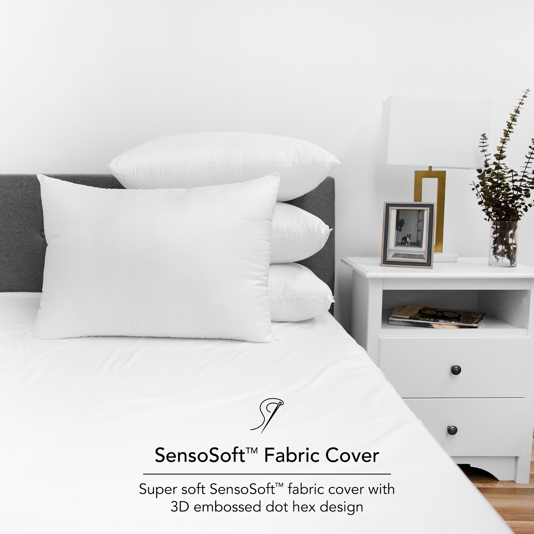 SensorPEDIC Embossed SensoSoft Jumbo Bed Pillow - 4 Pack, WHITE