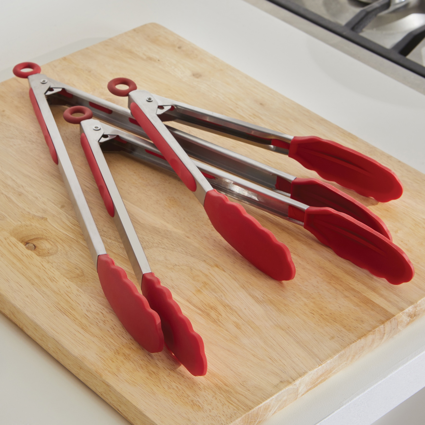 Stainless Tongs, Set of 3, RED