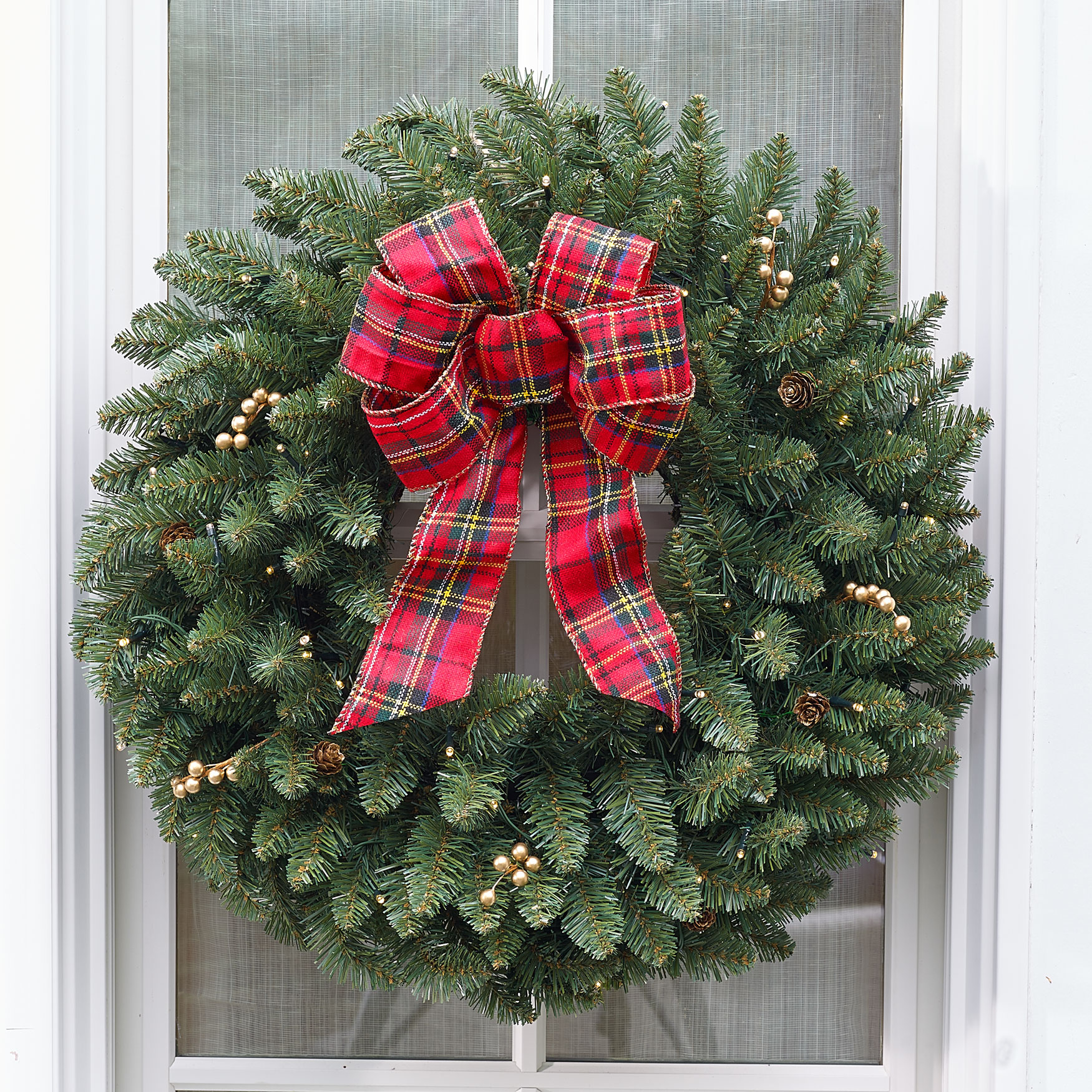 Large Pre-Lit Double-Sided Wreath, GREEN