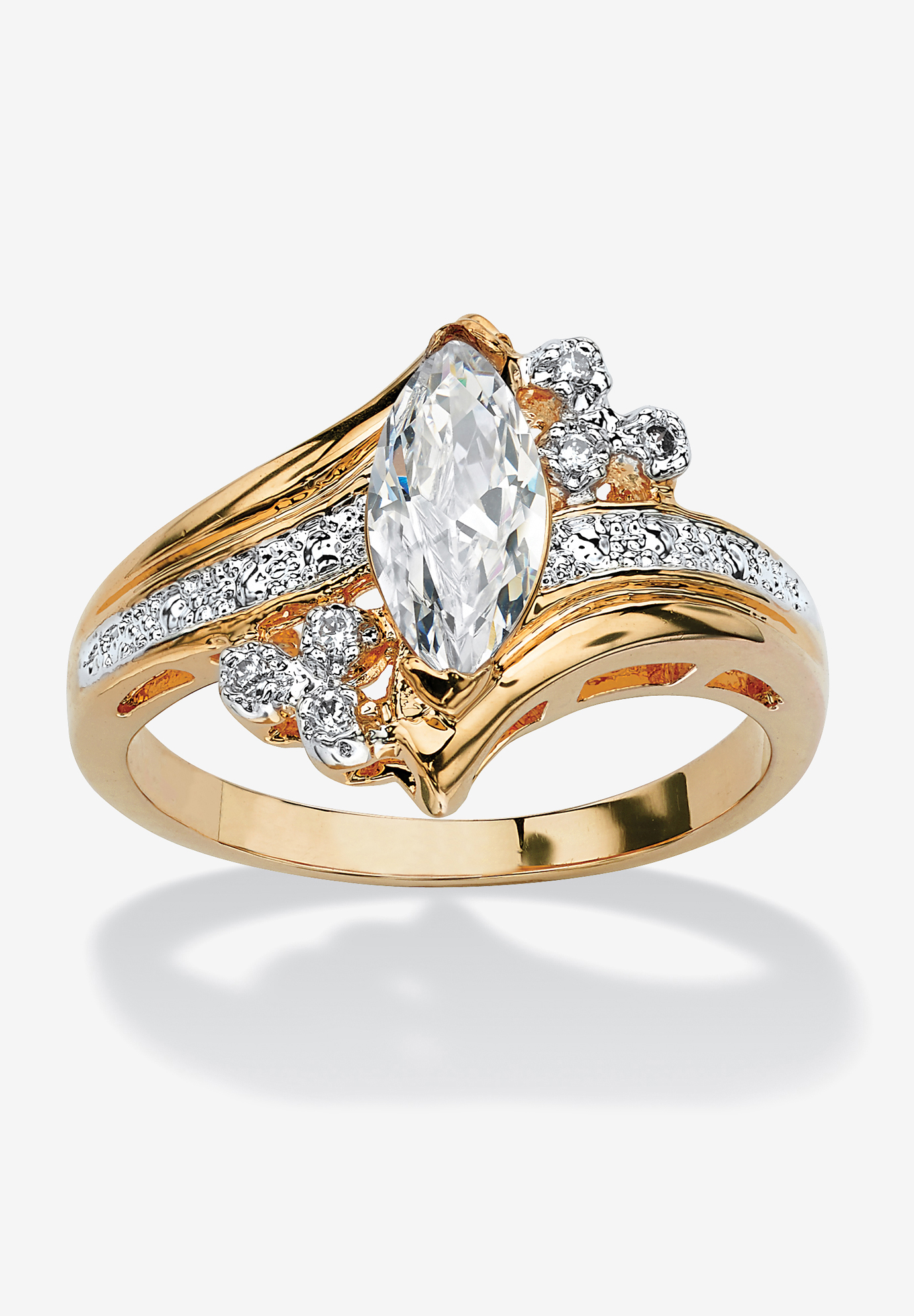Gold-Plated Marquise Cut Engagement Ring Cubic Zirconia, 