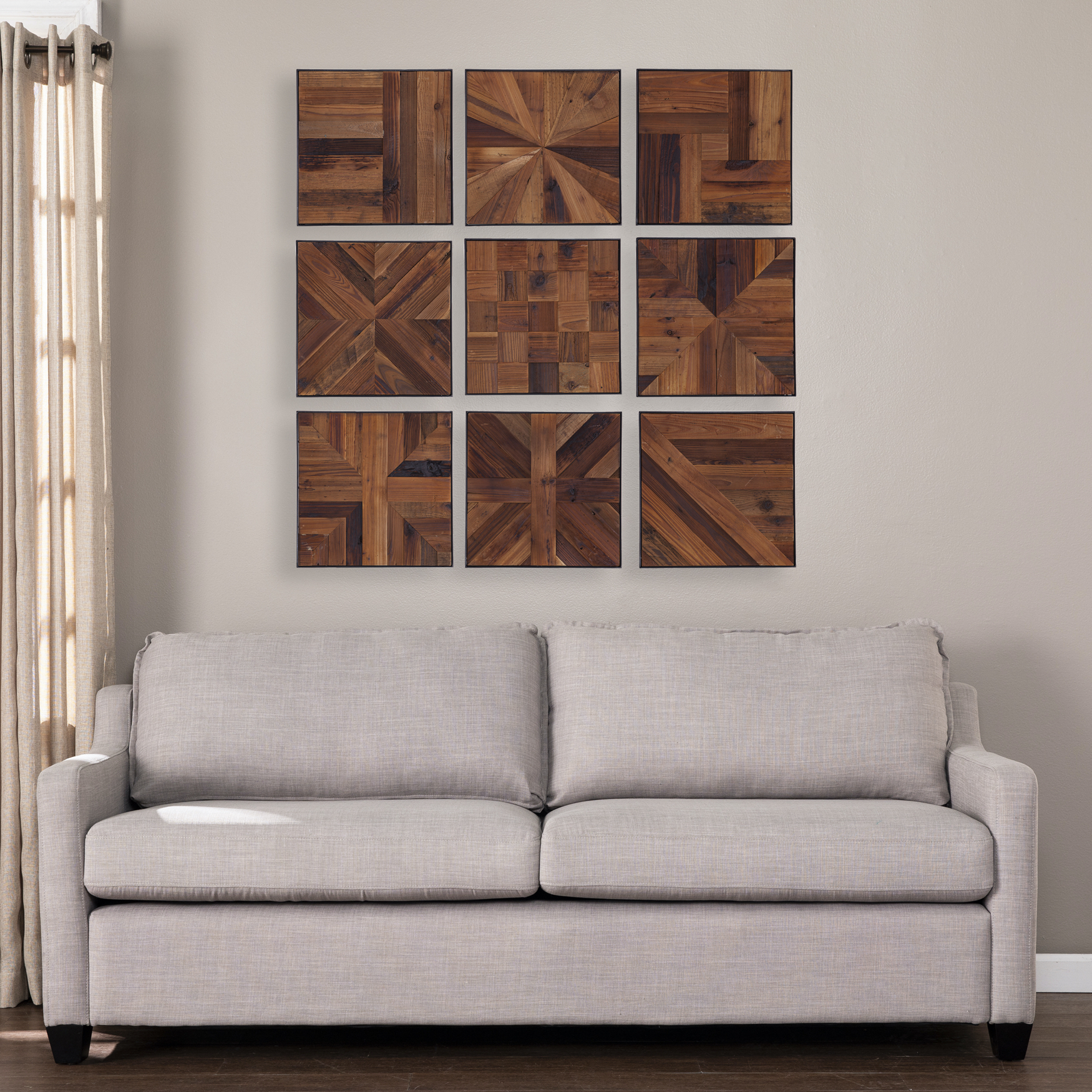 Corava Reclaimed Wood Wall Panels – 9pc Set, BROWN