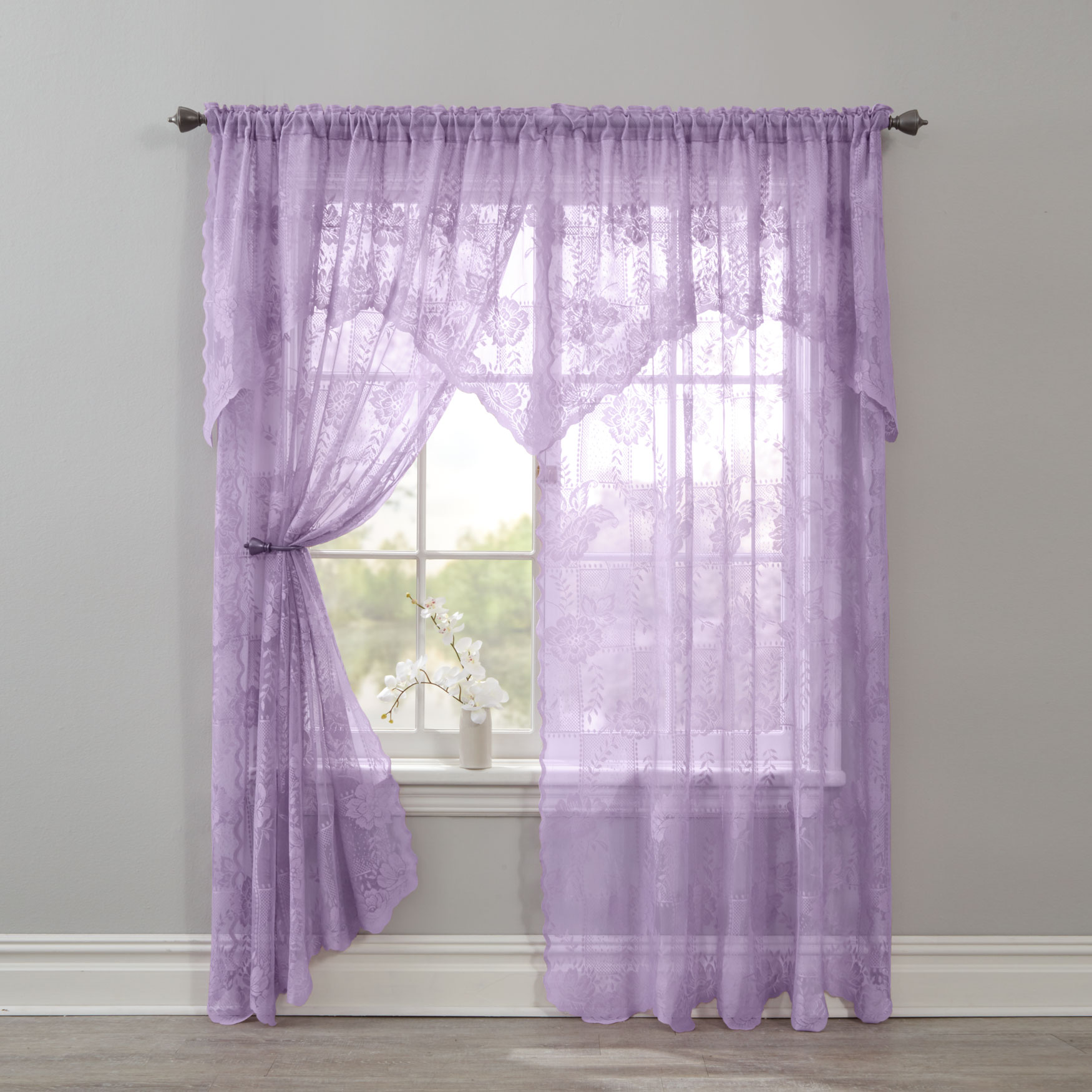 BH Studio Ella Floral Lace Panel with Attached Valance, 