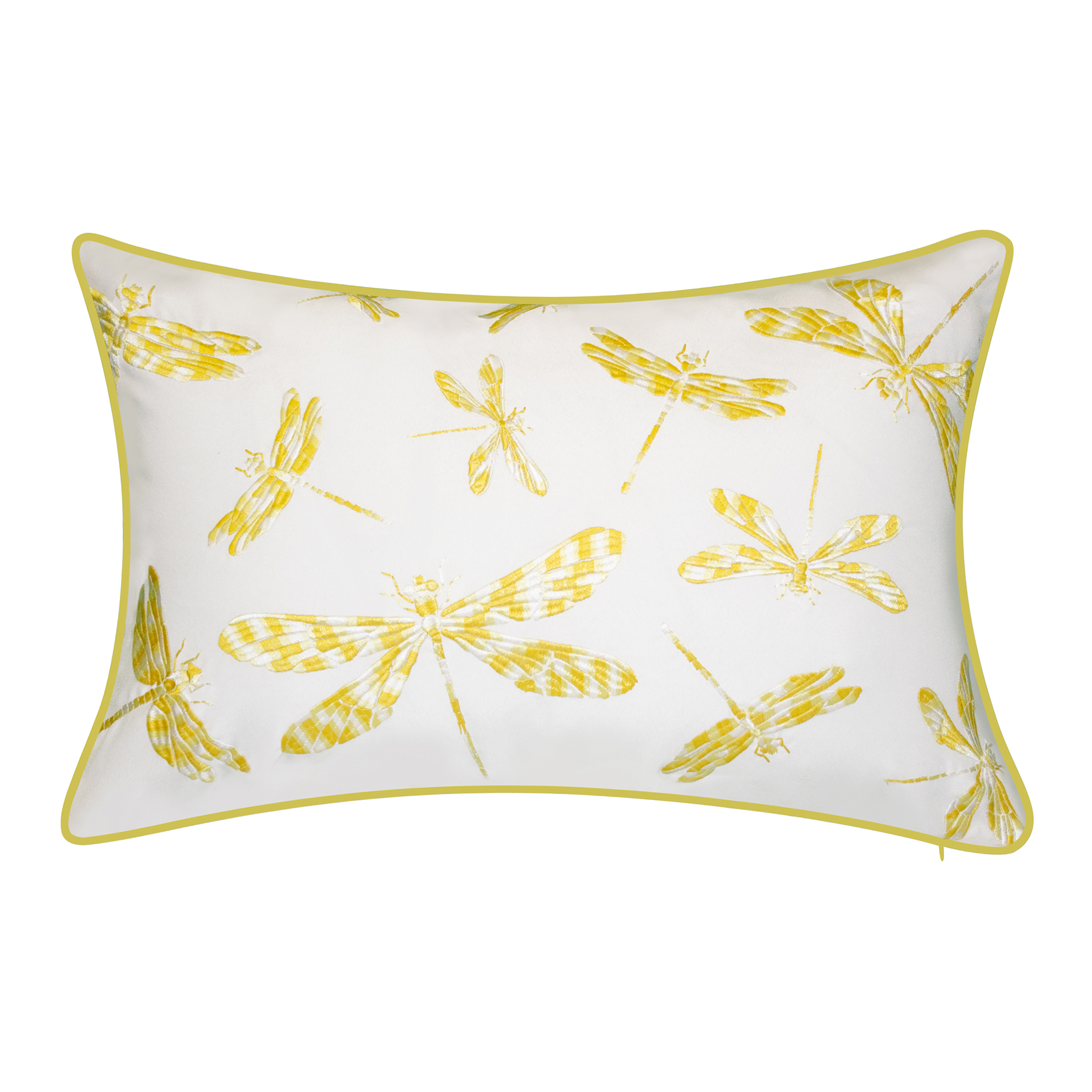 Indoor & Outdoor Embroidered Dragonflies Decorative Pillow, CITRON WHITE