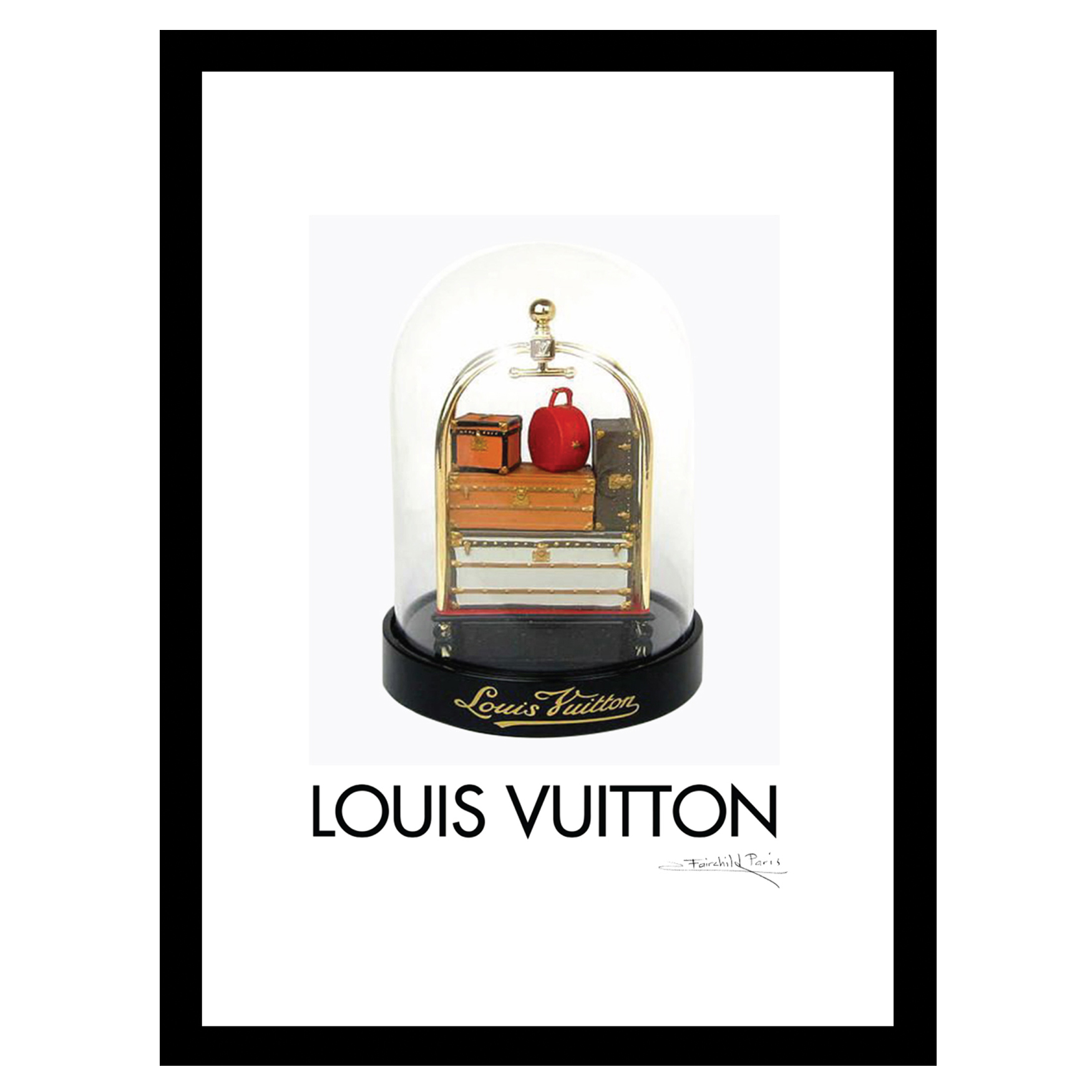 Louis Vuitton Luggage Cart Snowglobe - Orange / Black - 14x18 Framed Print, ORANGE BLACK